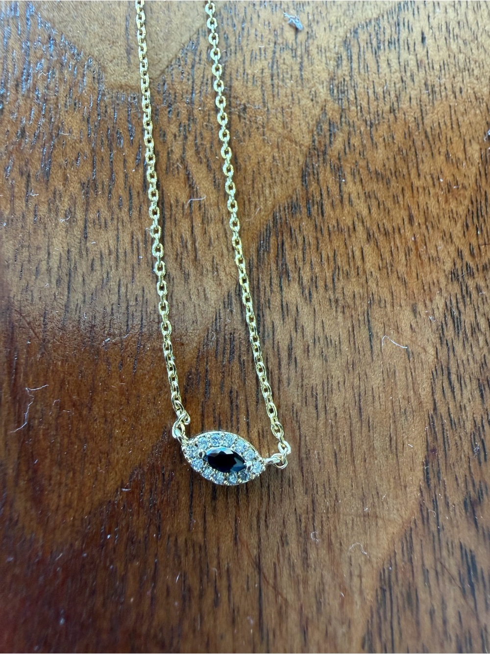 16 inch Gold Chain Necklace with Black Stone and Crystal Halo